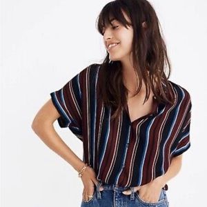 Madewell Central Drapey Shirt Menford Stripe Short-Sleeve Blouse Size Small